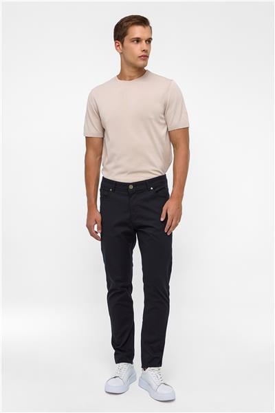 Siyah Slim 5 Cep Kalıp Armürlü Kanvas Pantolon