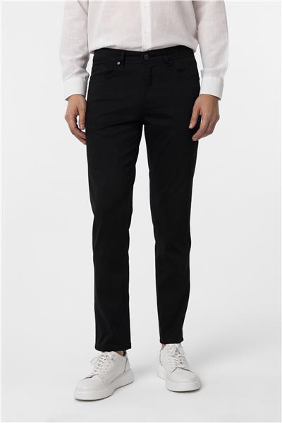 Siyah Slim Fit 5 Cep Kalıp Armürlü Kanvas Pantolon