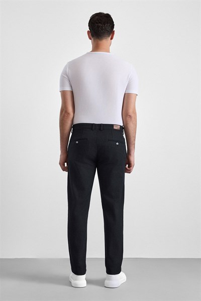 Siyah Slim Armürlü Kanvas Casual Pantolon