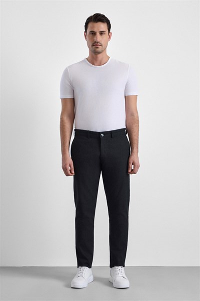 Siyah Slim Armürlü Kanvas Casual Pantolon