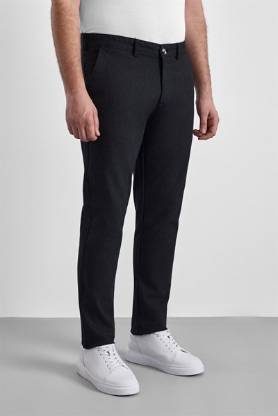 Siyah Slim Armürlü Kanvas Casual Pantolon