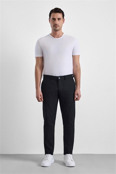 Siyah Slim Armürlü Kanvas Casual Pantolon