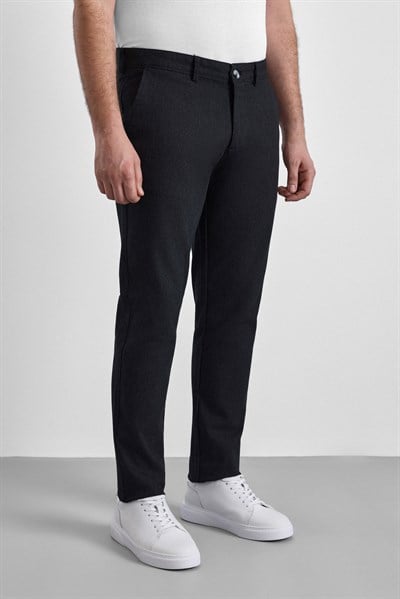 Siyah Slim Armürlü Kanvas Casual Pantolon