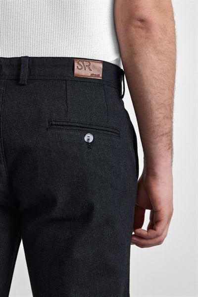 Siyah Slim Armürlü Kanvas Casual Pantolon