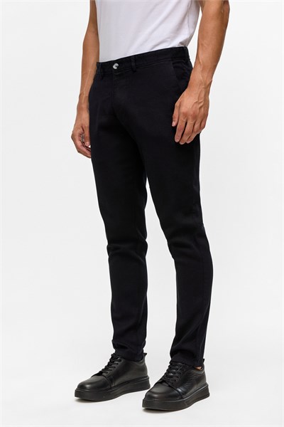 Siyah Slim Armürlü Kanvas Pantolon