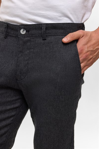 Siyah Slim Armürlü Kanvas Pantolon
