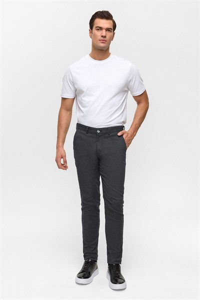 Siyah Slim Armürlü Kanvas Pantolon