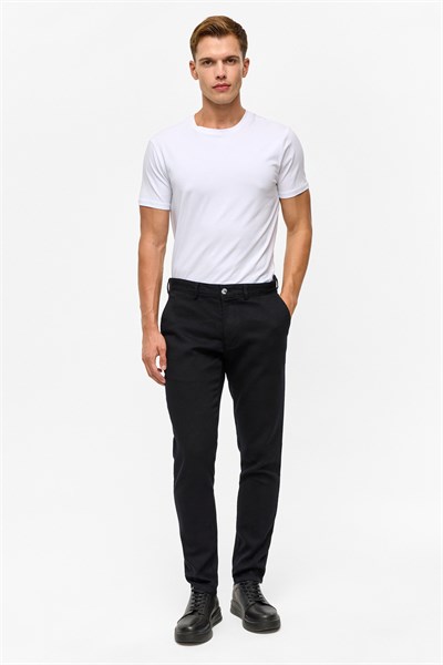 Siyah Slim Armürlü Kanvas Pantolon