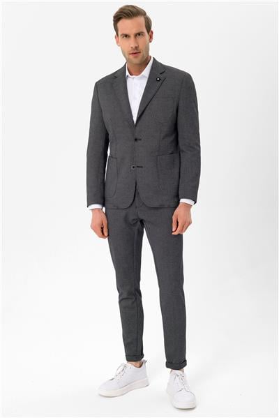 Siyah Slim Armürlü Mono Yaka 6 Drop                                                       Takım Elbise