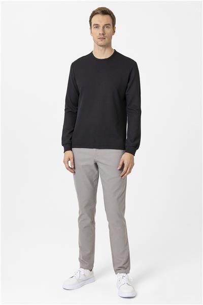 Siyah Slim Fit Armürlü Bisiklet Yaka Sweatshirt