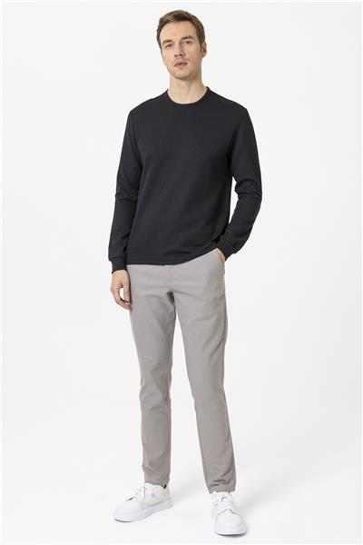 Siyah Slim Fit Armürlü Bisiklet Yaka Sweatshirt