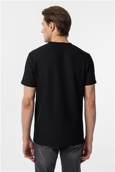 Siyah Slim Fit Armürlü Bisiklet Yaka Tişört