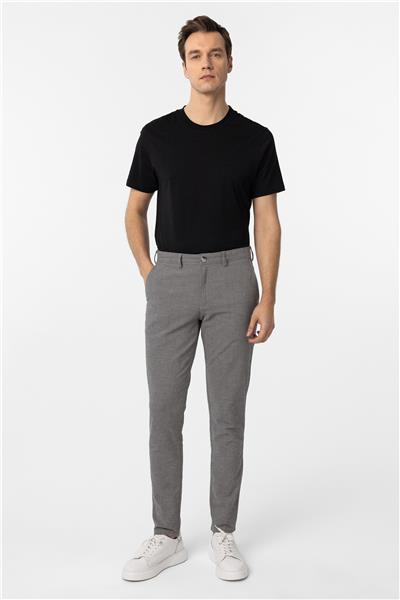 Koyu Gri Slim Fit Armürlü Kanvas Pantolon