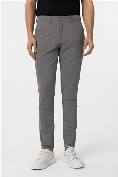 Koyu Gri Slim Fit Armürlü Kanvas Pantolon