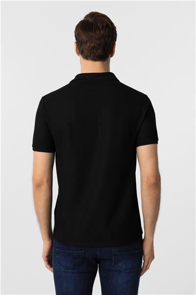 Siyah Slim Fit Armürlü Polo Yaka Tişört