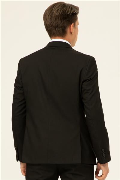 Siyah Slim Fit Armürlü Sivri Yaka 6 Drop Takım Elbise