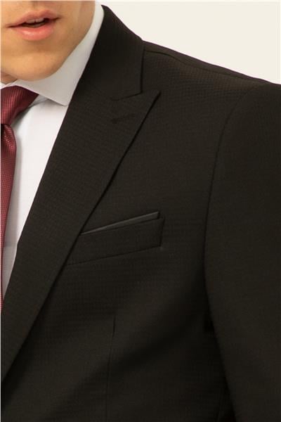Siyah Slim Fit Armürlü Sivri Yaka 6 Drop Takım Elbise