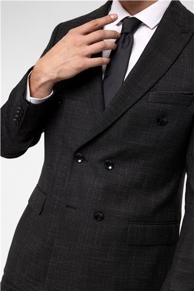 Siyah Slim Fit Armürlü Sivri Yaka 6 Drop Klasik Takım Elbise