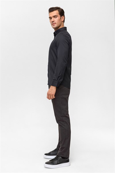 Siyah Slim Baskılı Düğmeli Yaka Gömlek