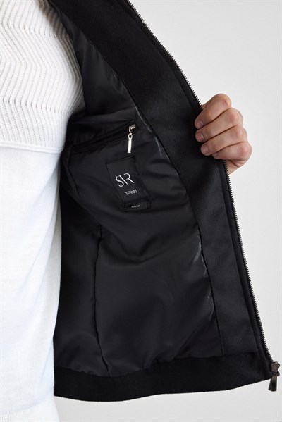 Siyah Slim Bebe Yaka Düz Mont