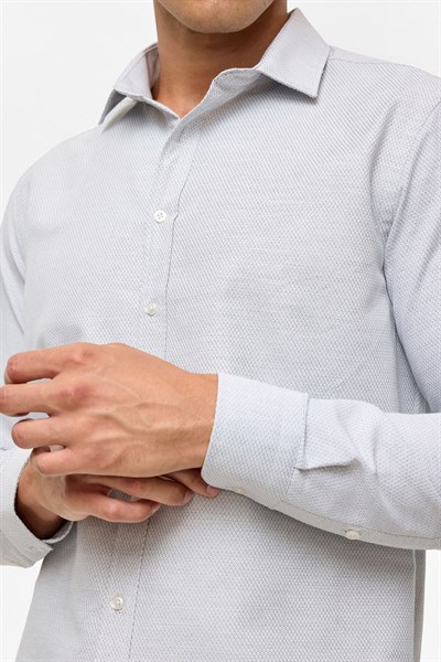 Siyah Slim Desenli Klasik Yaka Gömlek