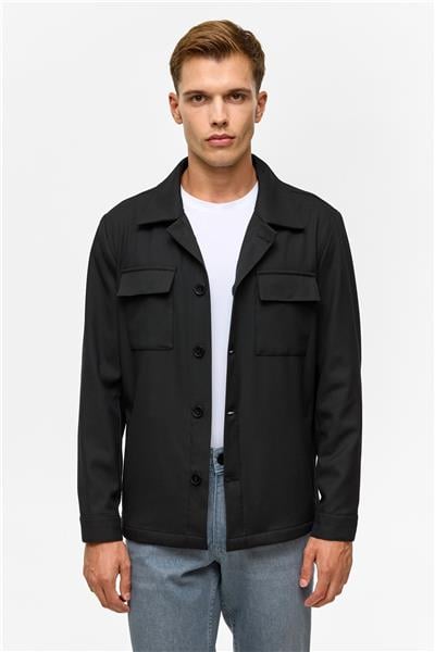 Siyah Slim Desenli Klasik Yaka Mont