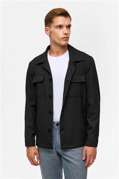 Siyah Slim Desenli Klasik Yaka Mont