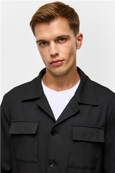 Siyah Slim Desenli Klasik Yaka Mont