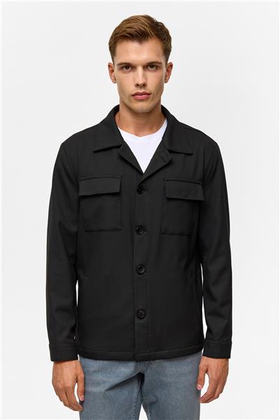 Siyah Slim Desenli Klasik Yaka Mont