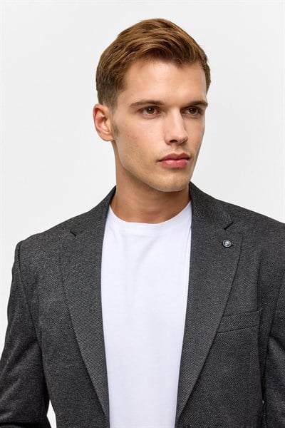 Siyah Slim Desenli Mono Yaka 6 Drop Ceket