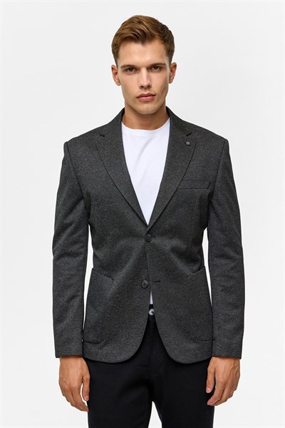 Siyah Slim Desenli Mono Yaka 6 Drop Ceket