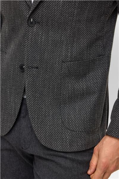 Siyah Slim Desenli Mono Yaka 6 Drop Ceket