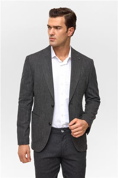 Siyah Slim Desenli Mono Yaka 6 Drop Ceket