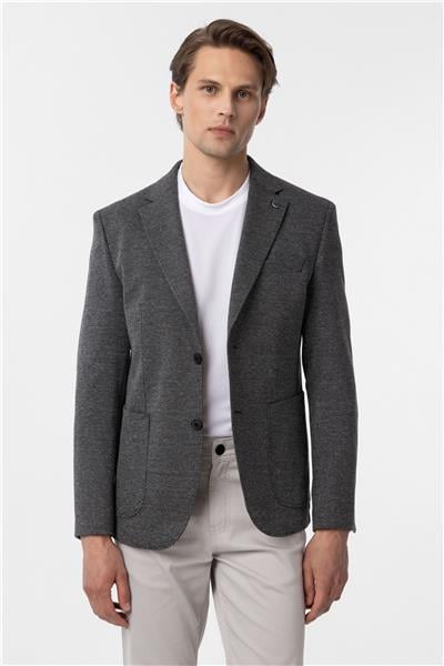 Siyah Slim Fit Desenli Mono Yaka 6 Drop Ceket