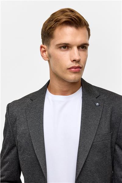 Siyah Slim Desenli Mono Yaka 6 Drop Ceket