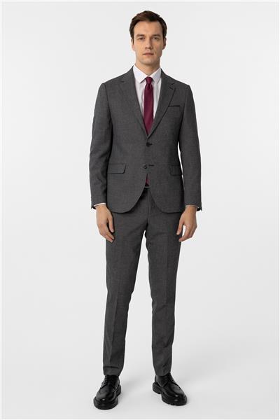 Siyah Slim Fit Desenli Mono Yaka 6 Drop Klasik Takım Elbise