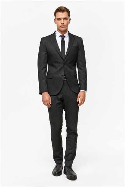 Siyah Slim Desenli Mono Yaka 6 Drop Takım Elbise