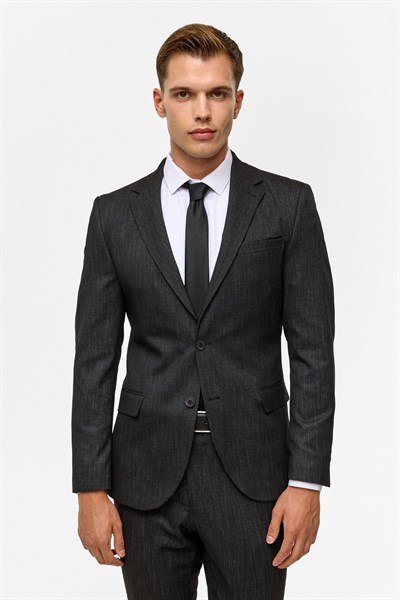 Siyah Slim Desenli Mono Yaka 6 Drop Takım Elbise