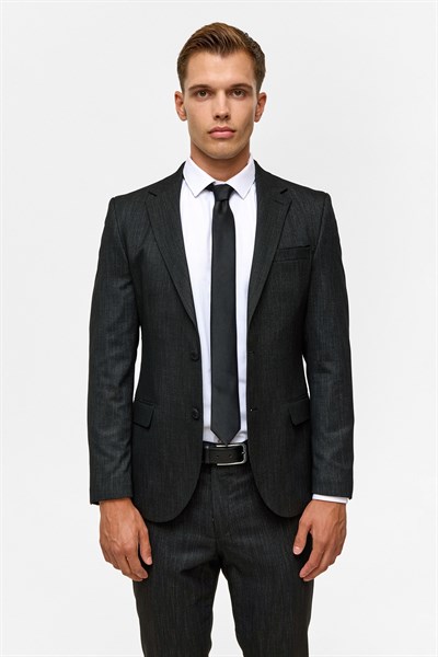 Siyah Slim Desenli Mono Yaka 6 Drop Takım Elbise