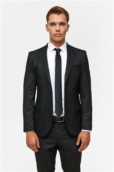 Siyah Slim Desenli Mono Yaka 6 Drop Takım Elbise