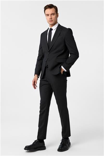 Siyah Slim Fit Desenli Mono Yaka 6 Drop Klasik Takım Elbise