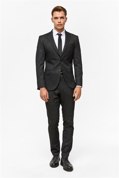 Siyah Slim Desenli Mono Yaka 6 Drop Takım Elbise