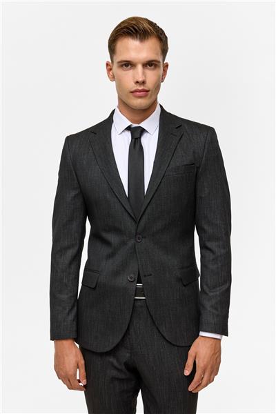 Siyah Slim Desenli Mono Yaka 6 Drop Takım Elbise