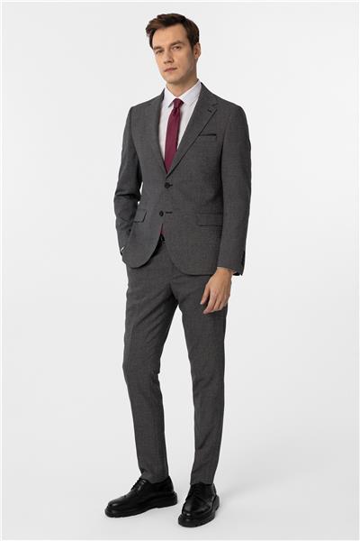 Siyah Slim Fit Desenli Mono Yaka 6 Drop Klasik Takım Elbise