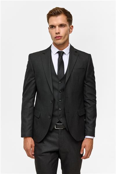 Siyah Slim Desenli Mono Yaka 6 Drop Yelekli Takım Elbise