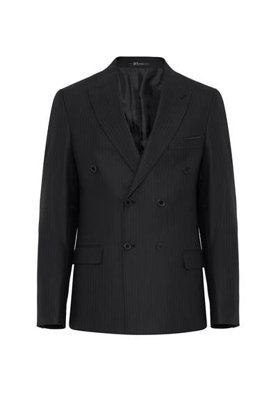 Siyah Slim Fit Desenli Sivri Yaka 6 Drop Klasik Takım Elbise