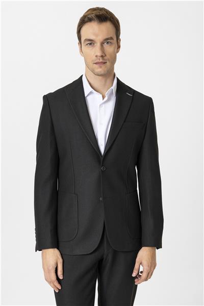 Siyah Slim Fit Desenli Sivri Yaka 6 Drop Spor Takım Elbise