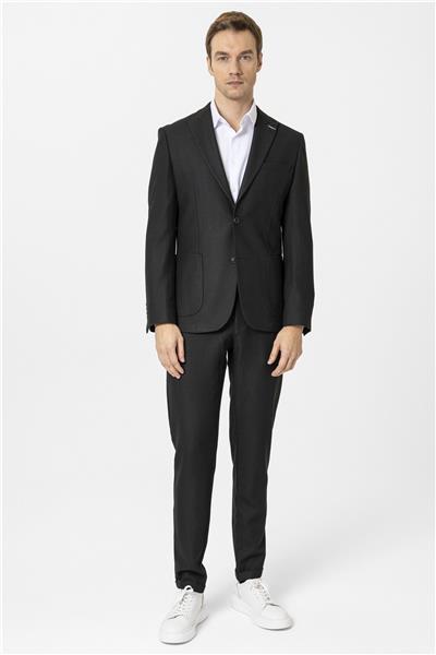 Siyah Slim Fit Desenli Sivri Yaka 6 Drop Spor Takım Elbise