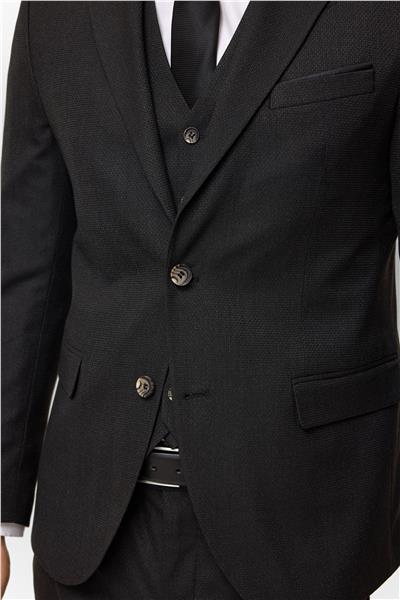 Siyah Slim Desenli Sivri Yaka 6 Drop Yelekli Takım Elbise