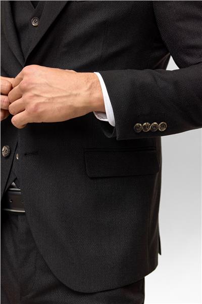 Siyah Slim Desenli Sivri Yaka 6 Drop Yelekli Takım Elbise